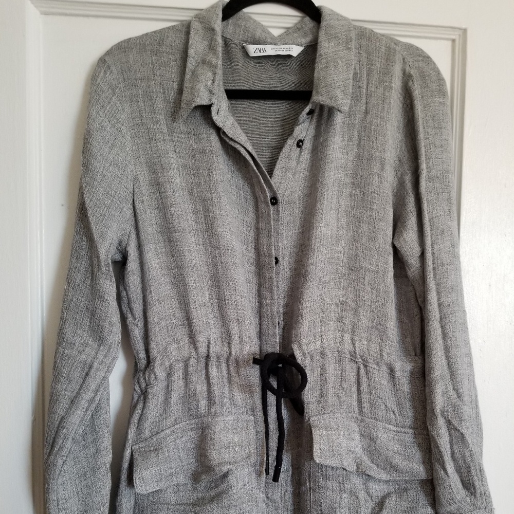 Zara Gray Cinched Waist Midi Dress